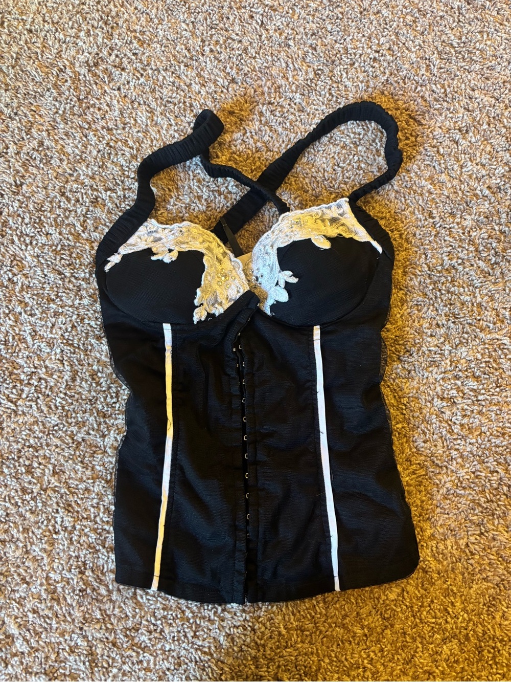 Black Lace-Trim Bustier Top - Women's